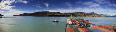 Container ship turning off the berth, Lyttelton