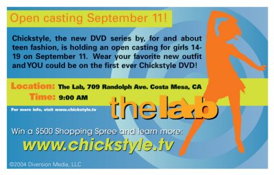 ChickStyle postcard for Diversion Media (back)