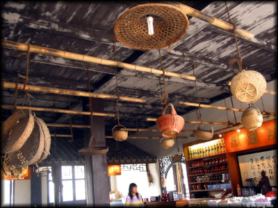 Baskets dangling from the ceiling