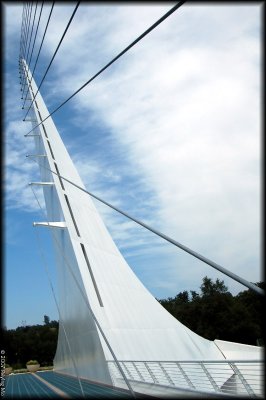 The world's largest sundial is 217ft tall with cable stays that divide the bridge into a major/minor path