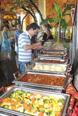 Let the food line begin at the Cuban buffet