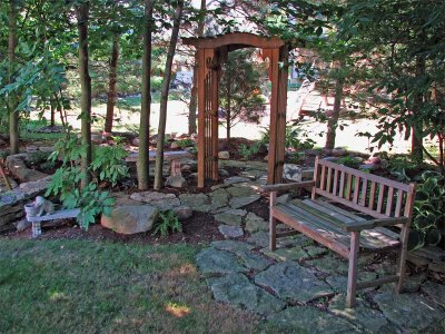 Backyard arch and bench
