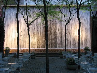 Waterfall fountain at dusk