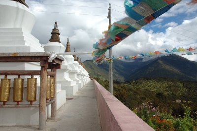 White Pagodas and Prayer Banners near Deqin
