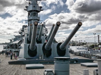 USS Missouri Foreward Gun Turrets.jpg
