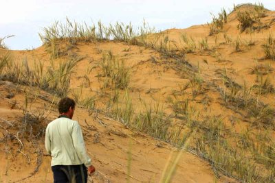 Christian tracking a Dune Lark at Rooibank