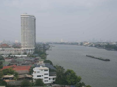 Bangkok, hotel room view of the Chao Phraya river