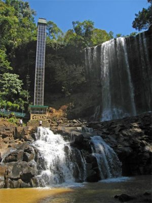 Elevator and waterfall