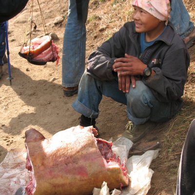 Travelling butcher in Nepal
