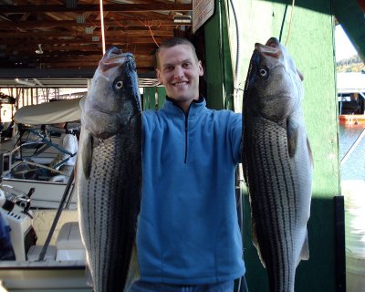 Kevin Sliwa with two huge stripers caught at Lake Cumberland, September 2007