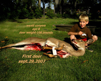 8 year old Wyatt Conyers with his first deer.