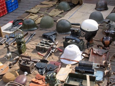 Sundry military items at flea market
