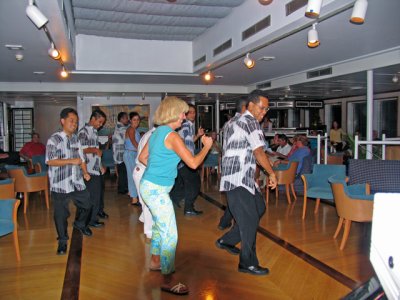 Linda line dancing with the crew
