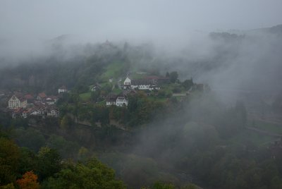 Bern covered in rain and fog