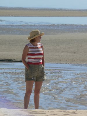 Carol waiting for the tide to turn.JPG