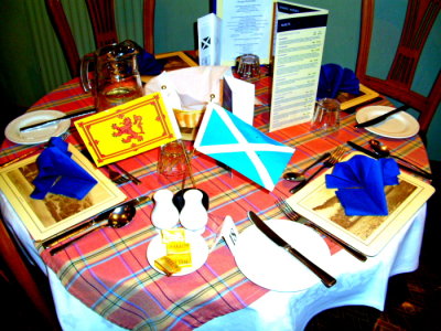 Scot!and - Lochs & Glens - Loch Achray Hotel  - Restaurant 2 - Table set for Dinner