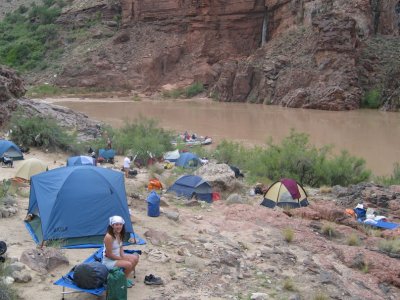 Britt at campsite across from Deer Creek Falls