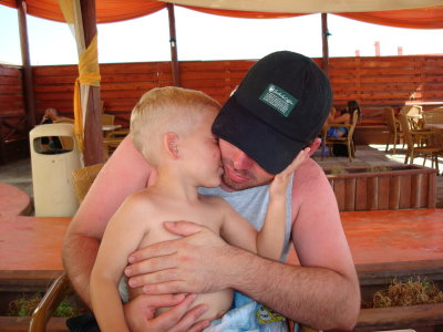 Coop giving Uncle Dino kiss - Blue Moon Pool