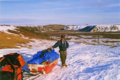 Eddie with the Skidoo and Sledge for the tent etc.