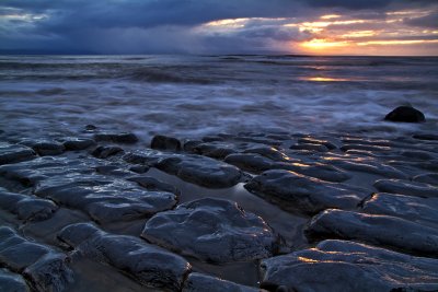 Last light reflected on the limestone pavement