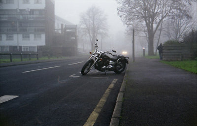 Motorbike on a foggy morning