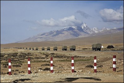 army convoy along Qinghai-Tibet Highway