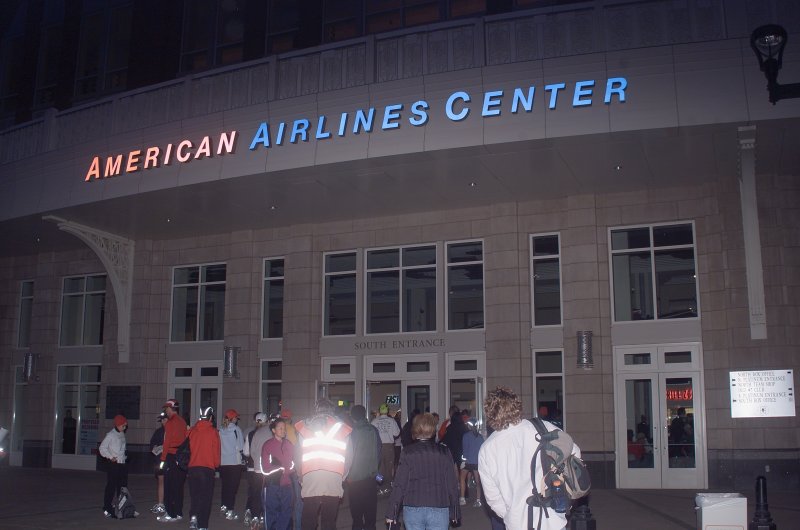 White Rock Marathon  and Half Marathon Runners Entering the American Airlines Center on this Cool Low 40s F degree Morning