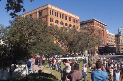 In the left corner of the picture is the location that Mr Zapruder stood to shoot his famous film