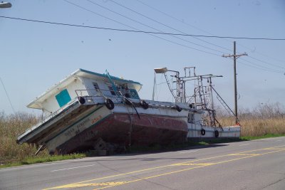 This Boat is no more than 2 ft off of the shoulder of the road!