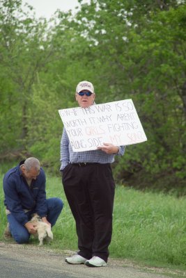 This Gentleman Arrived to the Protest site on his own to show his fealings on this Good Friday