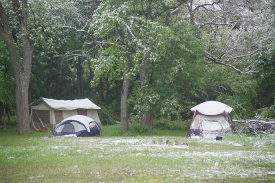 Snow on people camping at Camp Casey 3 Easter 2007