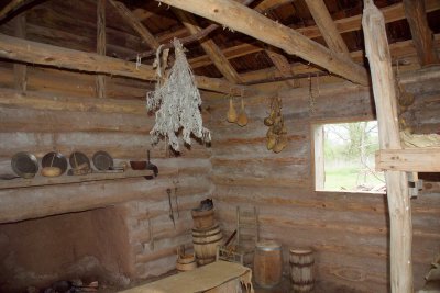 Inside one of the two slave quarters cabins