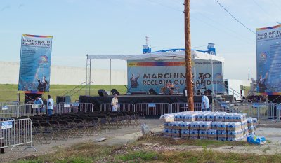 Stage set up for Mr Jackson's Speach-Levee Break was in the wall visible behind the stage