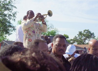 Local Jazz Trumpeter Playing a few tunes as Prayers are read at the 9th Ward Memorial