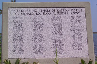 Marker listing the dead from Katrina in the Parrish
