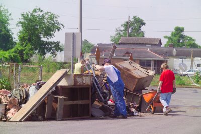 They were seperating out hazardous waste while stacking the rest out for pick up