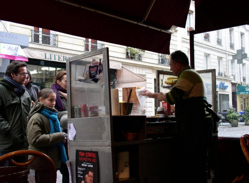 Crepes Stand on the Rue Cler where we stopped to have cafe and crepes.