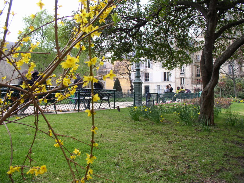 Lovers in a small city park square.