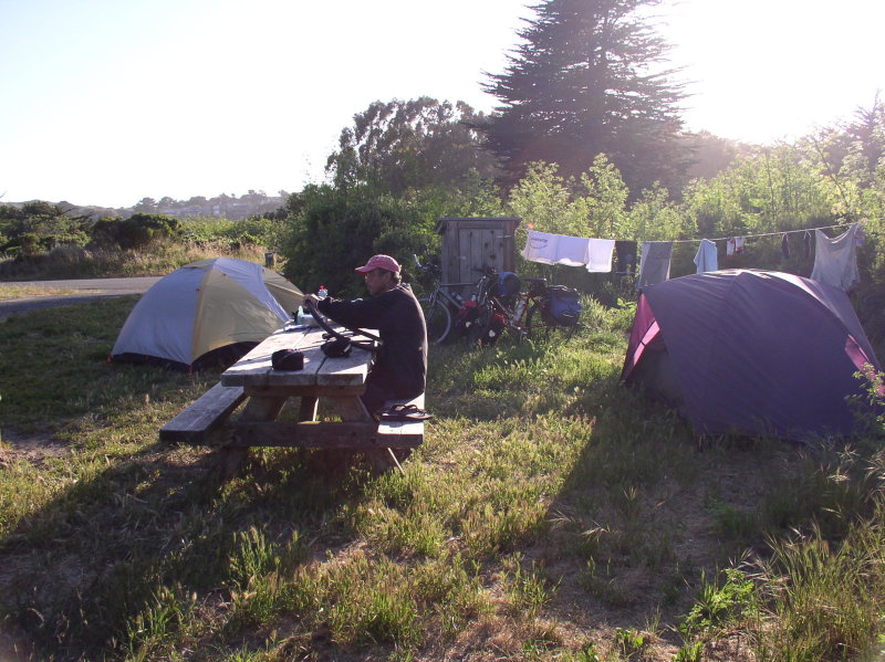 Doing chores at camp.