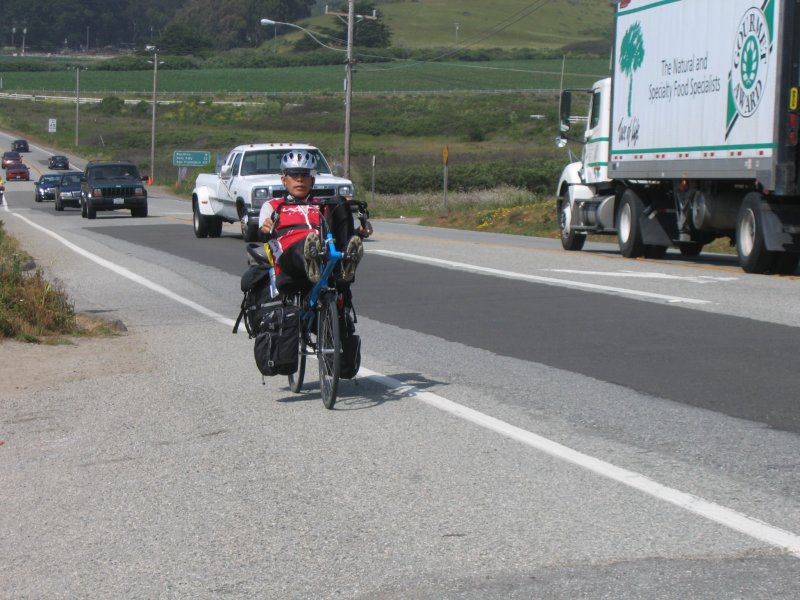Devils Slide was the most dangerous section of roadway on this trip: traffic, no bike lane, and 3 mile climb.