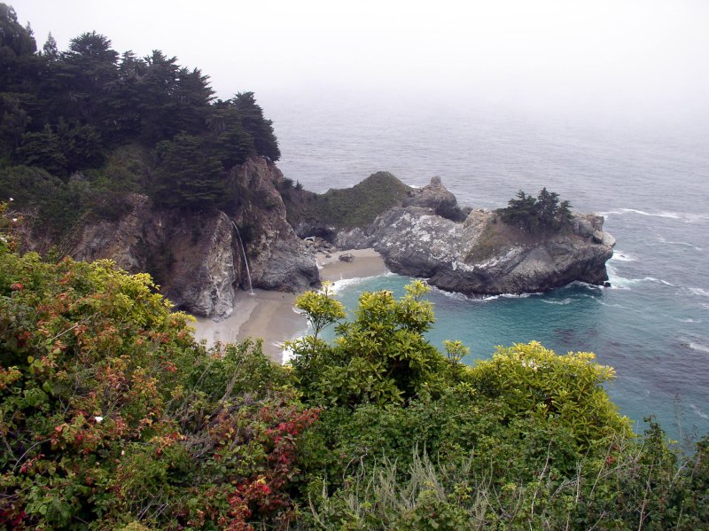 Small coastal waterfall.