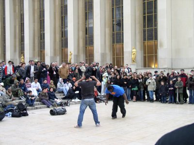 Fun dance act for the visitors. Street performers abound in Paris.