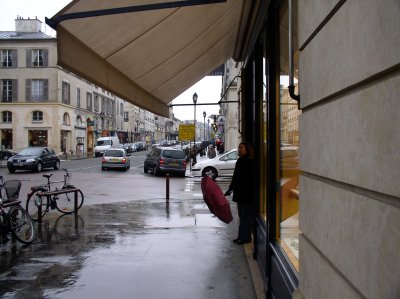 The rain appears to have slowed activity in the town.