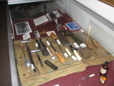 Medical instruments from days gone by at the Army training facility at Ft. Sam.