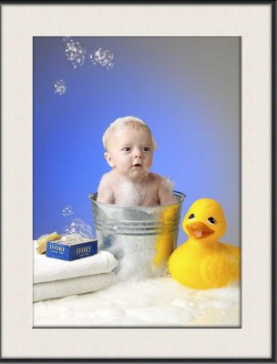 Jack's 13 Week Infant Photos in the tub with a golden pup!