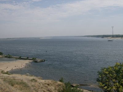 River Volga, people swimming on the left