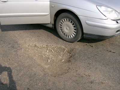 Typical pothole on road towards Kokshetau