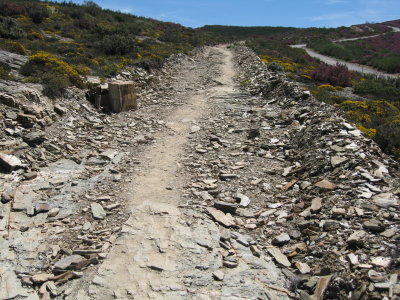 Looking back at the very rough shale trail