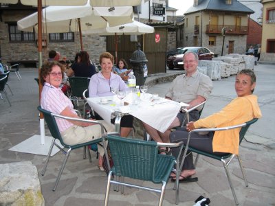 Enjoying a nice meal after the long day's journey!