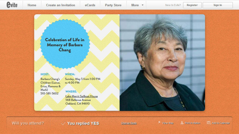 Celebration of Life in Memory of Barbara Chang - May 5, 2013